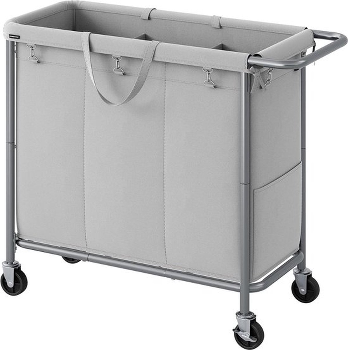 Wasmand op Wielen 3-Vaks 200 L - Verwijderbare Voering - Stalen Frame - Grote Linnenopslag - 91 x 39 x 81 cm - Duifgrijs
