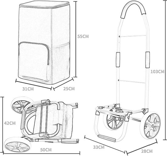 Boodschappentrolley, Opvouwbare Winkelwagen, Solide, Met Geïsoleerde
