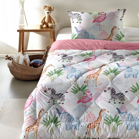 Zelesta® Kiddybed Colorful Animals 140x200 - Housse de couette enfant - Couchage d'essai 30 jours - Couette enfant sans housse lavable - Couette enfant imprimée - Couette hiver toute l'année & Couette été
