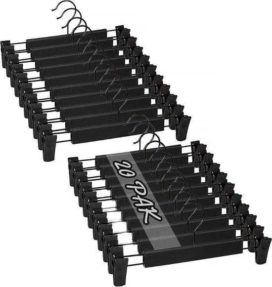 20 stuks broekhangers met clips, ruimtebesparend, met antislip en verstelbare clips, voor het ophangen van broeken, sokken, rokken, jassen, wit