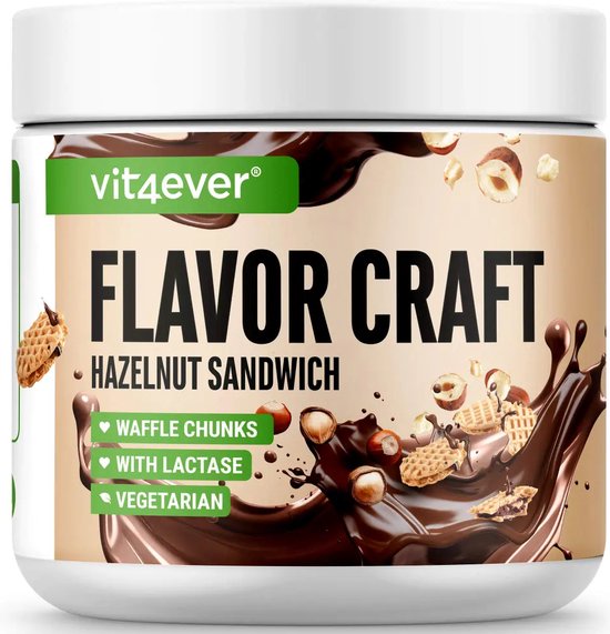 Vit4ever - Poudre d'arôme Sandwich Noisette avec morceaux supplémentaires - 250 g - Goût et douceur délicieux - Utilisation polyvalente pour les aliments et les boissons - Poudre d'arôme - FLAVOUR CRAFT