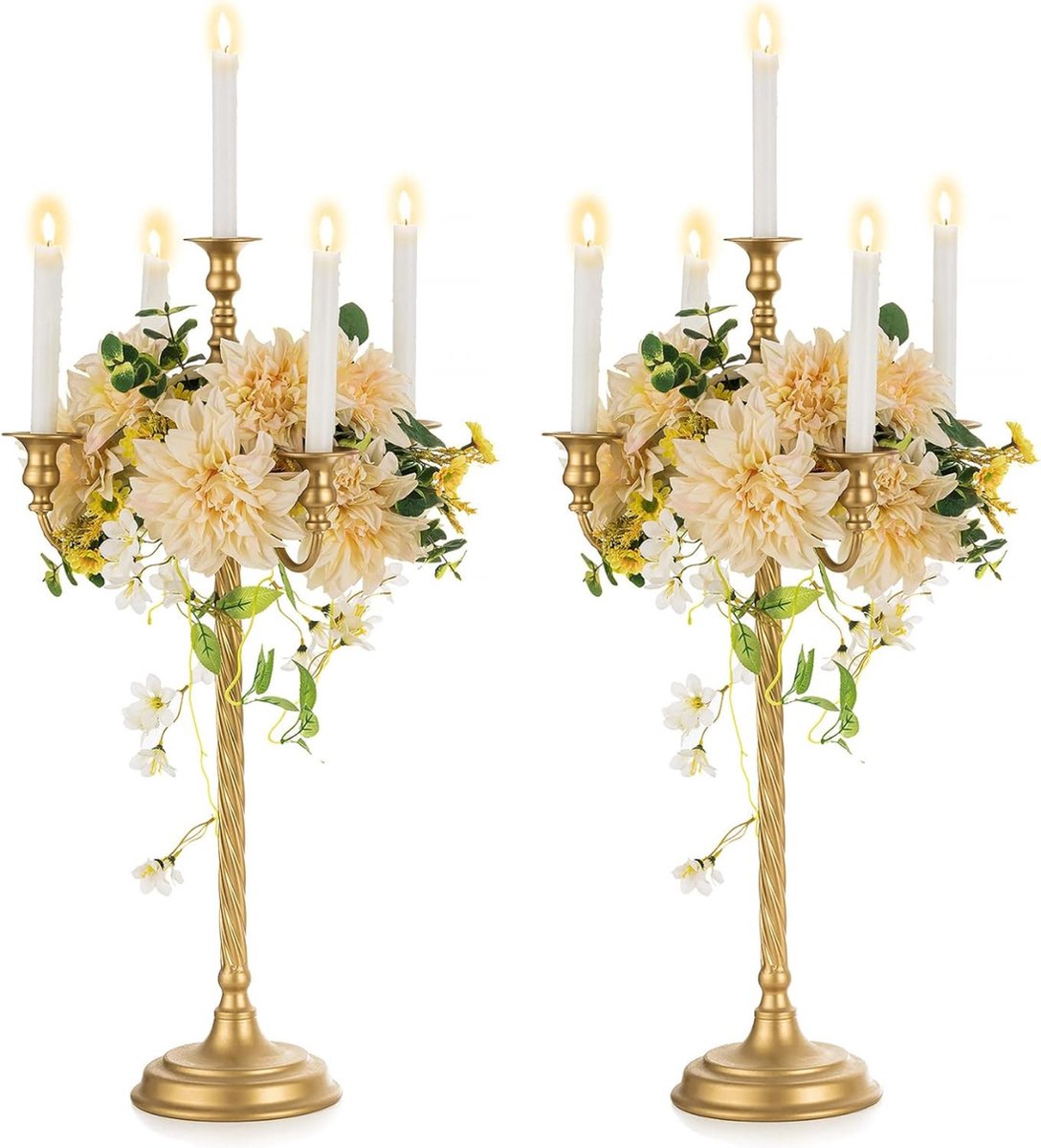 Set Van 2 Gouden Staande Kandelaars 71Cm – Retro Kaarsenhouders Voor Thuis - Bruiloft - Kerst En Feestelijke Gelegenheden