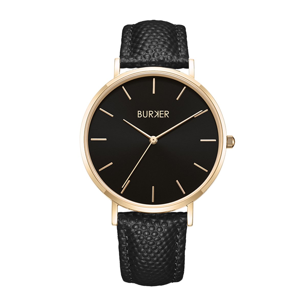 BURKER Ruby Horloge Dames - Rond - Goud Zwart - Zwart - Leren Band - 38 mm