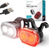 Inlustro Set d'éclairage de vélo Smart – ​​Feu arrière avec capteur de freinage/support de selle – Feux de vélo LED rouge et Wit – Feu avant de vélo – Rechargeable par USB/étanche