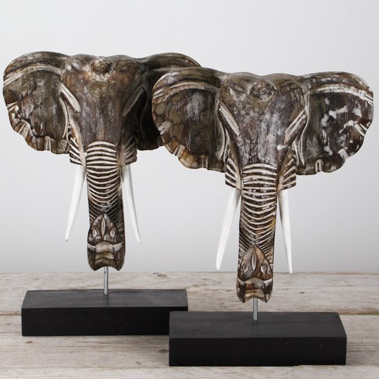 MigoStyling - Éléphant - Tête - Sur pied - Bois - Cadeau - Décoration - Elephant