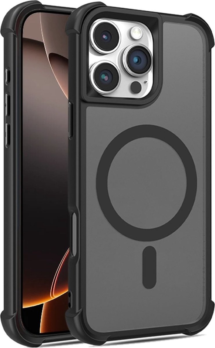 Mobigear Hoesje geschikt voor Apple iPhone 16 Pro Max MagSafe Telefoonhoesje Hardcase | Mobigear Armor Shield Backcover | Geschikt voor MagSafe | Geschikt voor Draadloos Opladen met Magnetische Ring | MagSafe Case - Zwart
