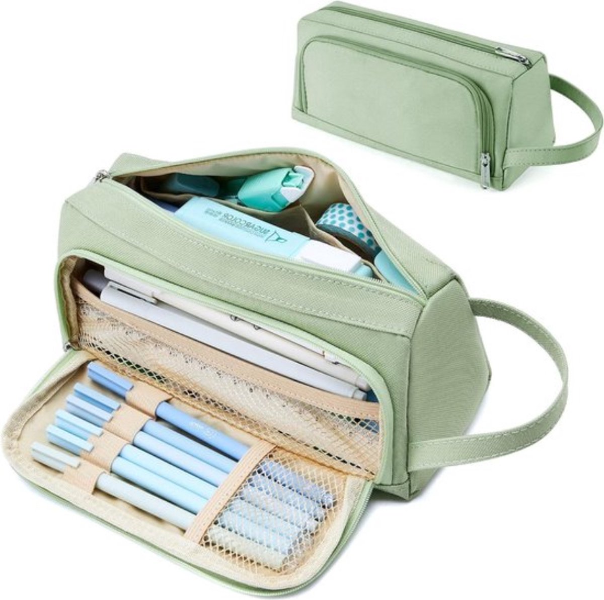 Waterdichte grote etui meisjes jongens - schattig etui middelbare school rits compartimenten - esthetische etui vrouwen Groen Eén maat pennenzak