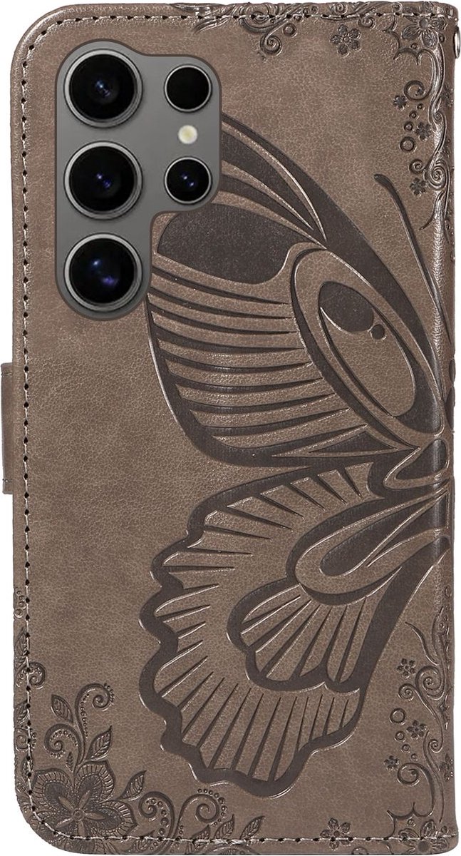 Mobigear Telefoonhoesje geschikt voor Samsung Galaxy S25 Ultra Hoesje | Mobigear Butterfly Bookcase Portemonnee | Pasjeshouder voor 2 Pasjes | Telefoonhoesje voor Pinpas / OV Kaart / Rijbewijs - Grijs