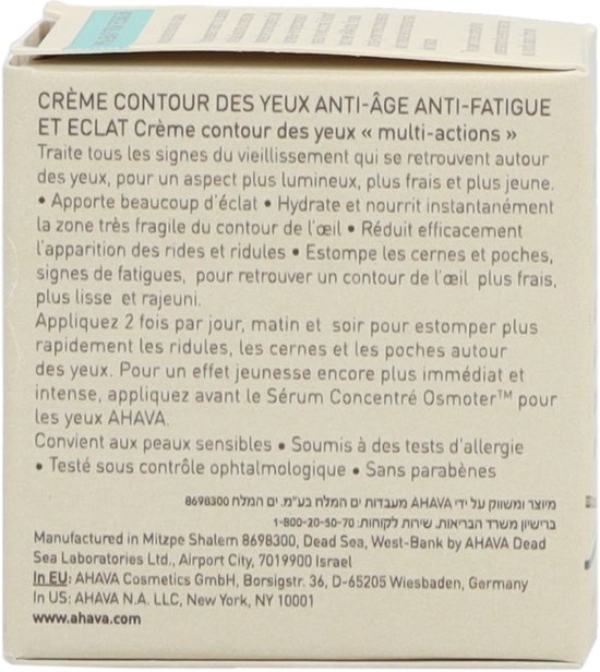 AHAVA Verhelderende Oogcrème - Vermindert Donkere Kringen & Wallen | Verfrissende Hydratatie | Anti-Rimpel & Anti-Aging | Moisturizer voor een Droge Huid - 15ml