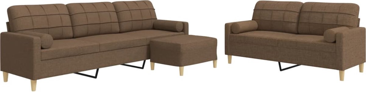 vidaXL - 3-delige - Loungeset - met - voetenbank - en - kussens - stof - bruin