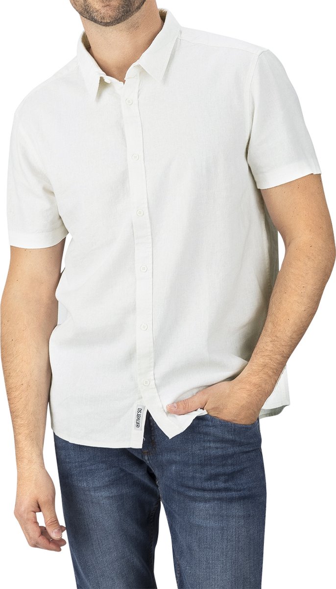riverso Heren Overhemd RIVCarlo regular fit Wit 4XL Ronde Hals Volwassenen Korte mouwen linnen overhemd