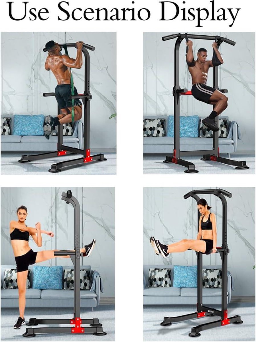 KRACHTSTATION Pull-up bar/ Optrekstang Multifunctionele Thuis Fitness Power Tower Dip Station - Verstelbare Hoogte - Antislip Voet pads - Max. 150 kg (330 lbs) thumbnail 2