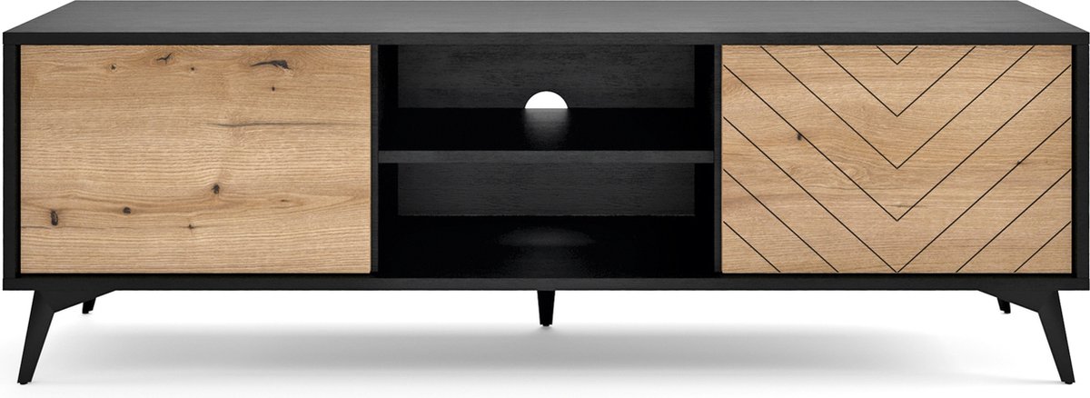 Selsey BOULIA - RTV-kast Boulia - visgraat - 154 cm zwart/eik