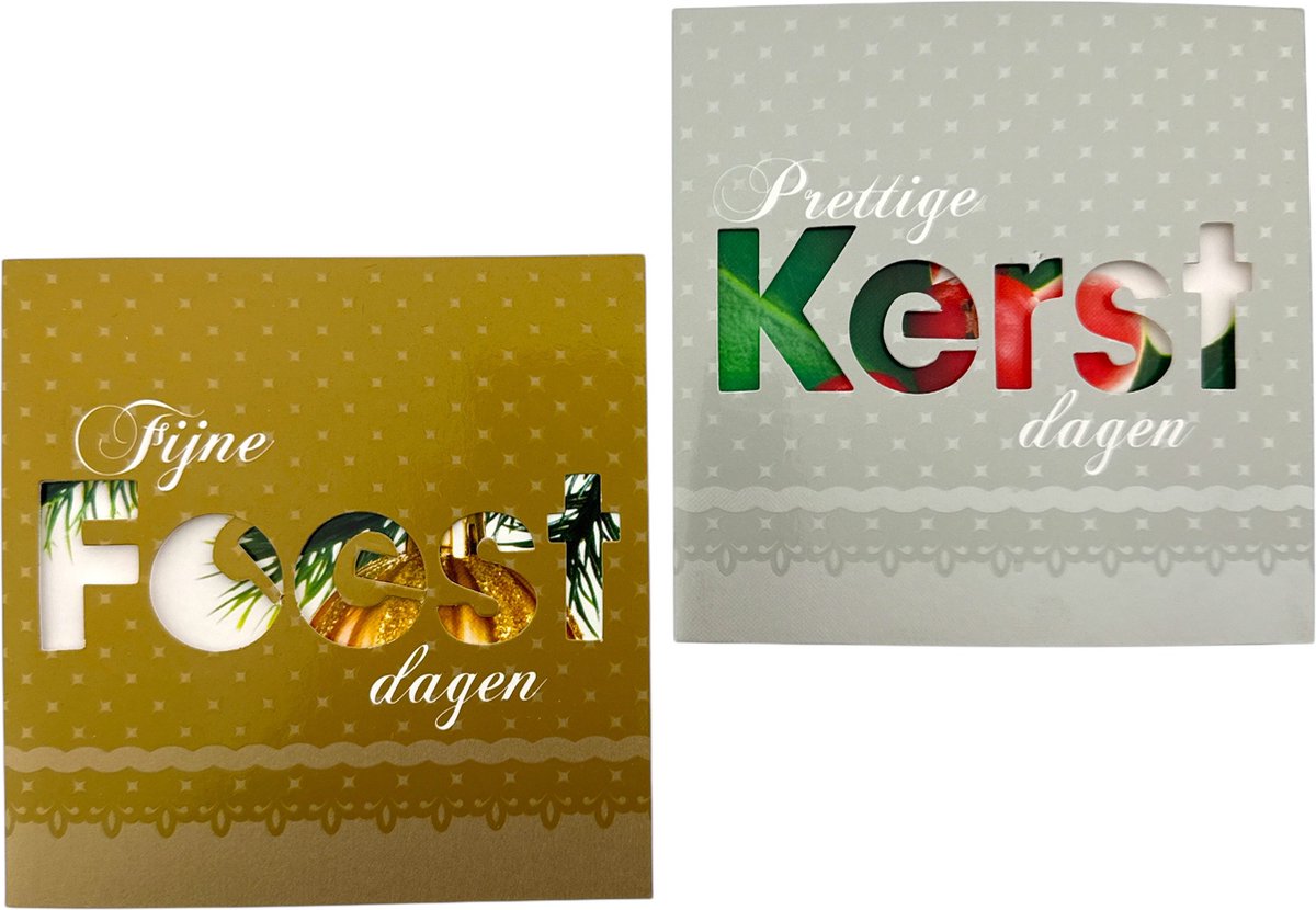 10 Dubbele Kerstkaarten Met Envelop - 5 x Fijne Feestdagen & 5 x Prettige Kerst Dagen - 2 Designs - 12.5 x 12.5 cm