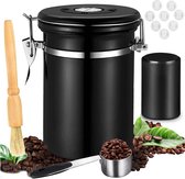 Boîte à café hermétique 1,8 L avec cuillère - Pot à Café scellé pour grains de café - Théière et 5 valves incluses - Boîte à café Récipient hermétique sous vide pour thé noix cacao - Zwart