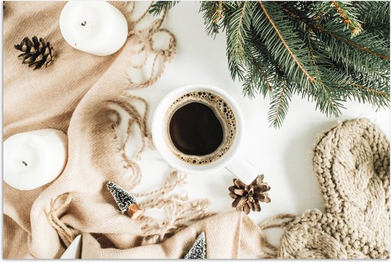 Poster 90x60 cm - Stilleven - Kerst - Dennentak - Winter - Posters - Kamer decoratie - Wanddecoratie woonkamer - Muurdecoratie slaapkamer - Kerstversiering - Kerstdecoratie voor binnen - Kerstmis