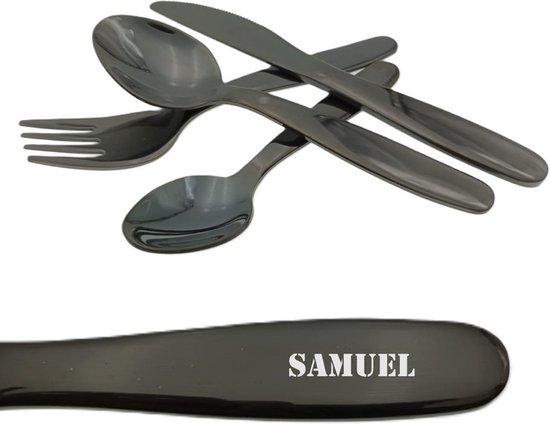 Couverts pour enfants avec gravure de nom sympa - Samuel - Zwart