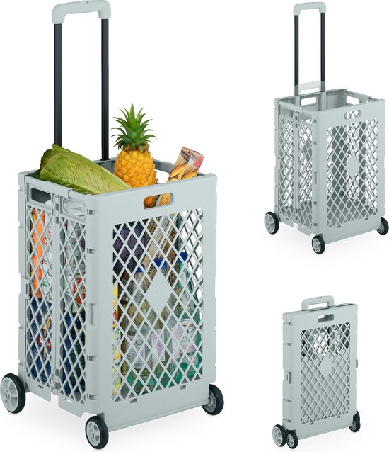 Opvouwbare Krat Op Wielen - Vouwkrat - Inklapbare Boodschappenkrat Met Handgreep Boodschappen Trolley Zwart