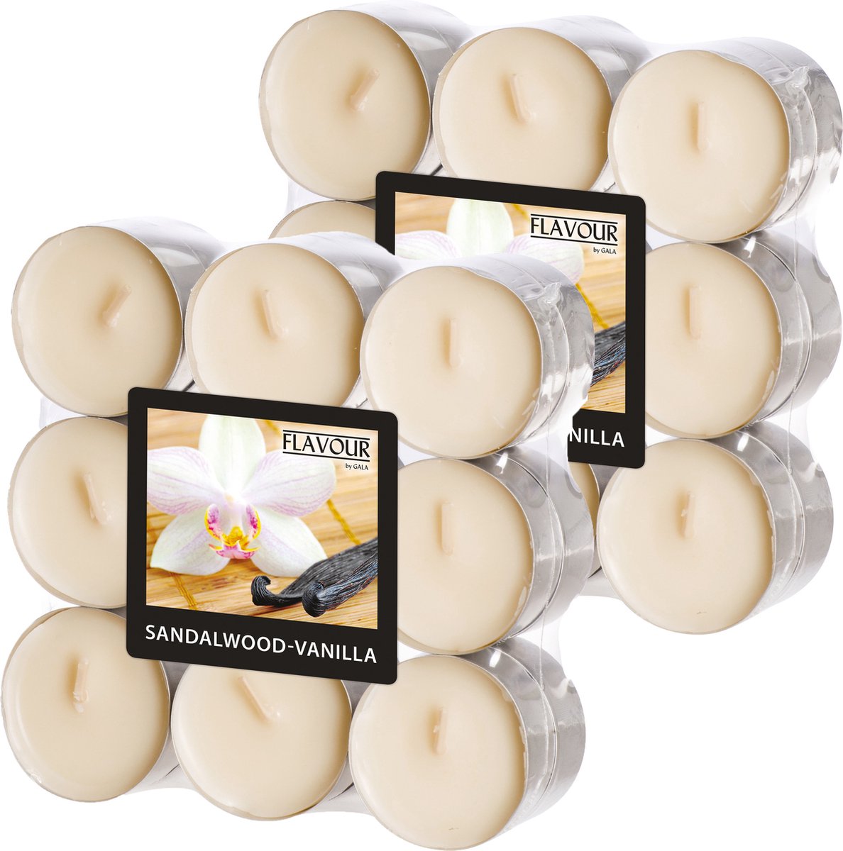Conpax Candles Geur theelichtjes/waxinelichtjes - 36x - Sandalwood-Vanilla aroma - 4,5 branduren Ivoorwit