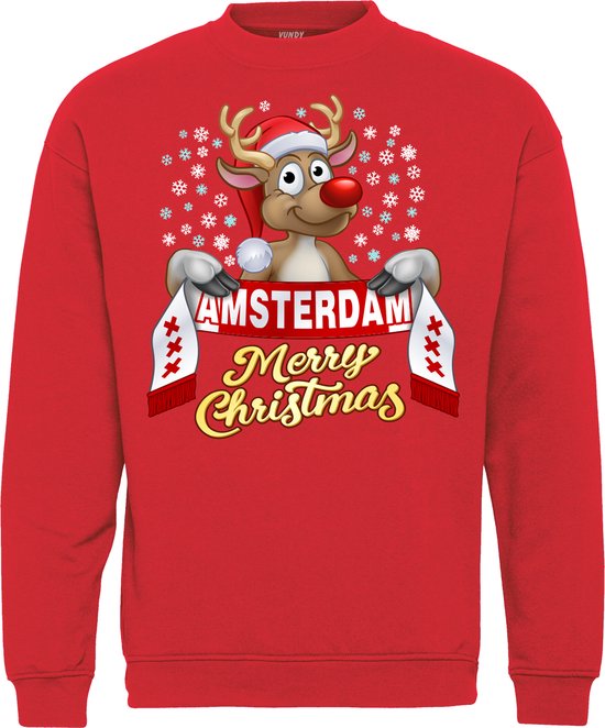 Kersttrui Amsterdam | Foute Kersttrui Dames Heren | Kerstcadeau | Amsterdam supporter | Rood | maat M