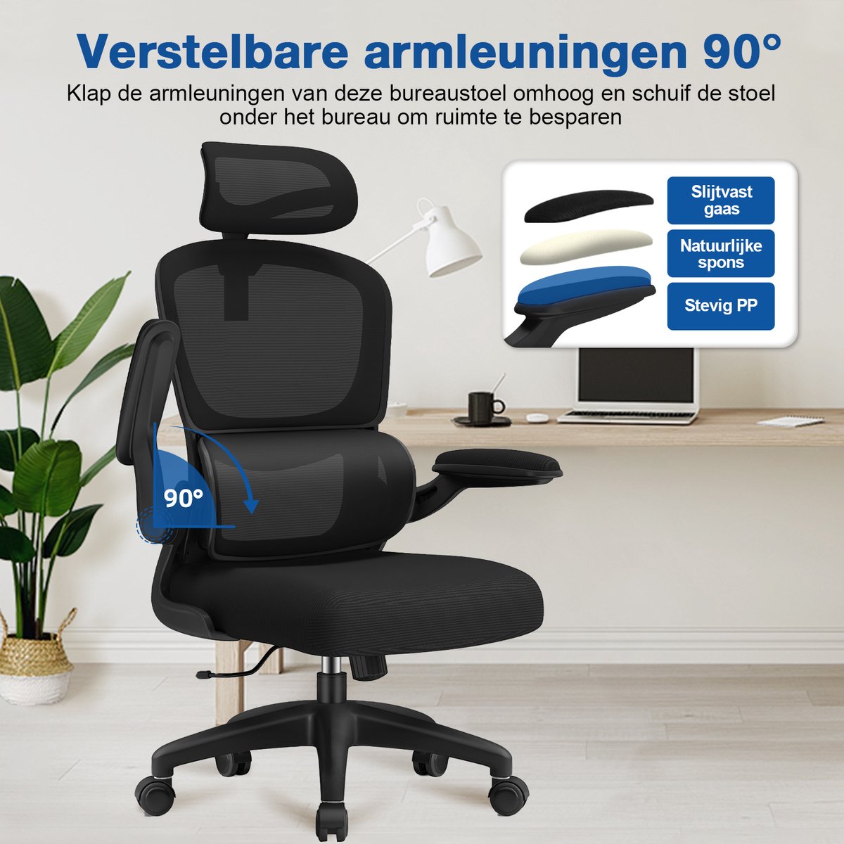 Elekiatech Bureaustoel - opklapbare armen, ergonomisch verstelbaar thumbnail 6