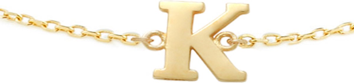 New Bling 9NBG-901K Gouden Armband met Letter K - 6mm - Ankerschakel - 16+1+1cm - 14 Karaat - Goud