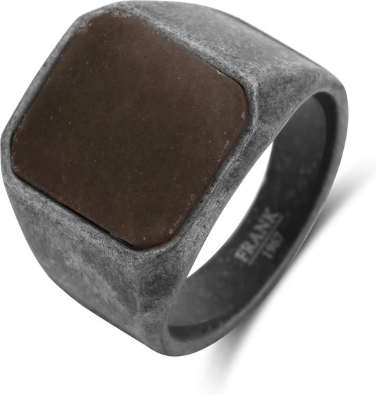 JewelryWe Heren Tijgeroog Ring, Vintage Vierkante Bruine Tijgeroog Steen Roestvrijstalen Zegelring Bandjes, Roestvrij staal, Tijgeroog