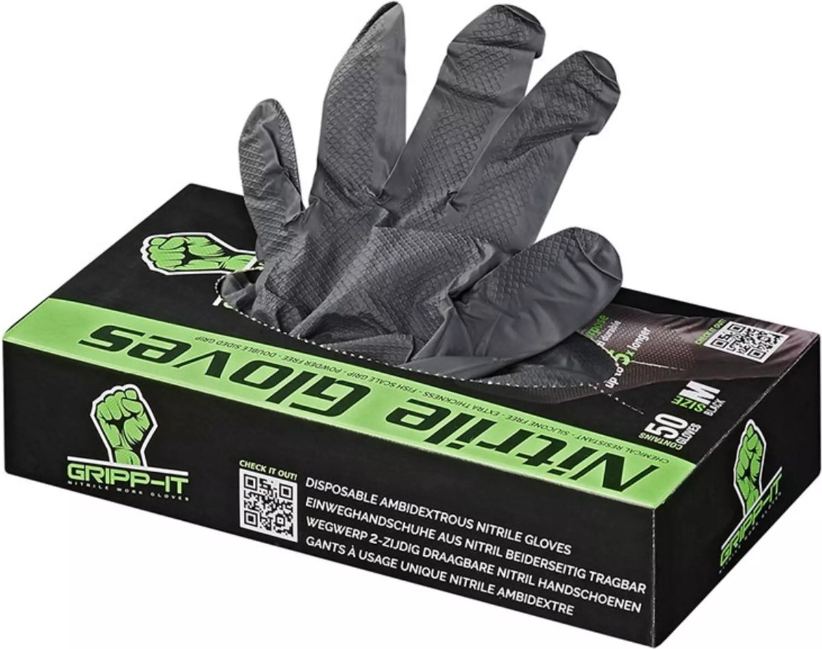Goedkoopste Gripp-It Nitril Handschoen zwart maat M