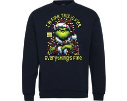 Kersttrui Grinch Is Fine | Foute Kersttrui Dames Heren | Kerstcadeau | Kerstpakket | Navy | maat M