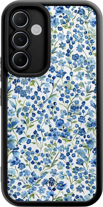 Coque Casimoda® - Convient pour Samsung Galaxy A55 - Vintage Blue Floral - Backcover en TPU Zwart - Fleurs - Blauw