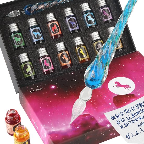 Zonon 6 stuks handgemaakte glazen dip pen kristalglas handtekening pen kalligrafie glas pen dip inkt pen borosilicaat cadeau pen voor schrijven tekenen handtekeningen (stijlvolle kleur, heldere stijl