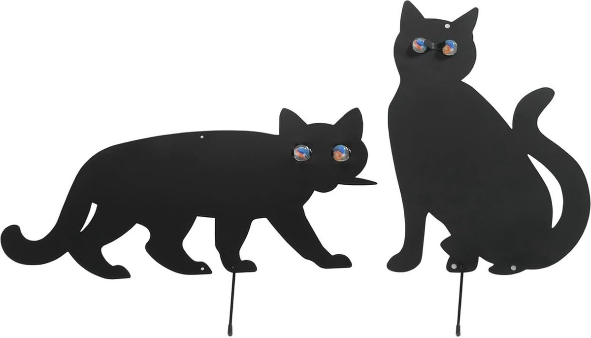 Vogelafschrikker set van 2 katten voor de tuin - Verdrijf ongewenste gasten met fonkelende ogen