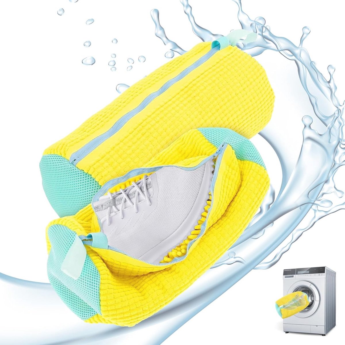 Waszakken voor schoenen - Herbruikbare wasnetten voor wasmachine (2 stuks) 39 x 19 cm, Geel
