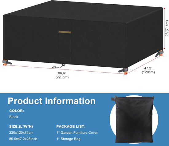 AOFOAE Waterdichte Buitentafelhoes, Vierkante Tuintafelhoes Van 240 X 120 Cm Lang Breed Hoog Scheurbestendige Rechthoekige Hoezen Voor Tuin Gazon Tafel Stoel Bank 2148383830