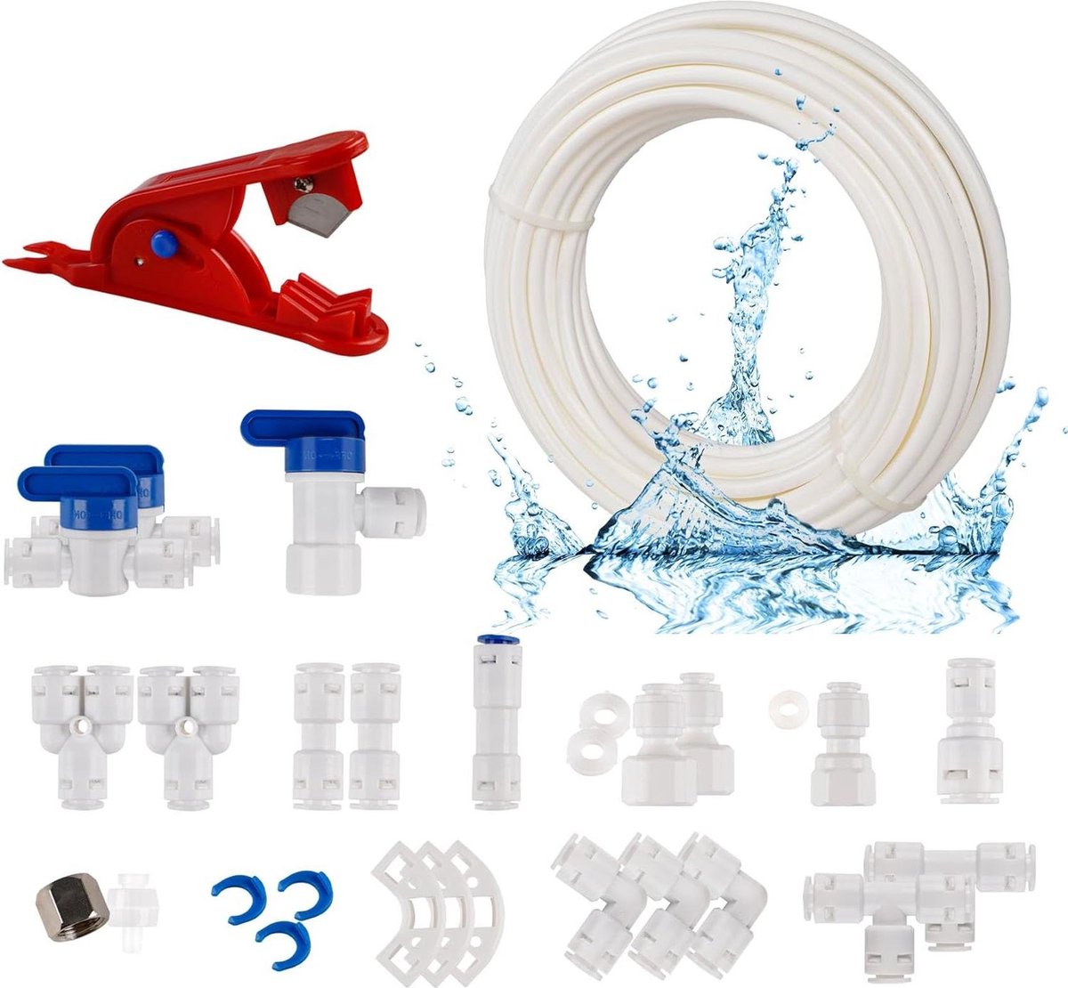 HUAZIZ 28 stuks koelkastslang, watertoevoerleiding, aansluitset, RO waterfilterfitting, voor 1/4 inch slang, koelkastslang, waterslang (Y T I L type afsluitventiel