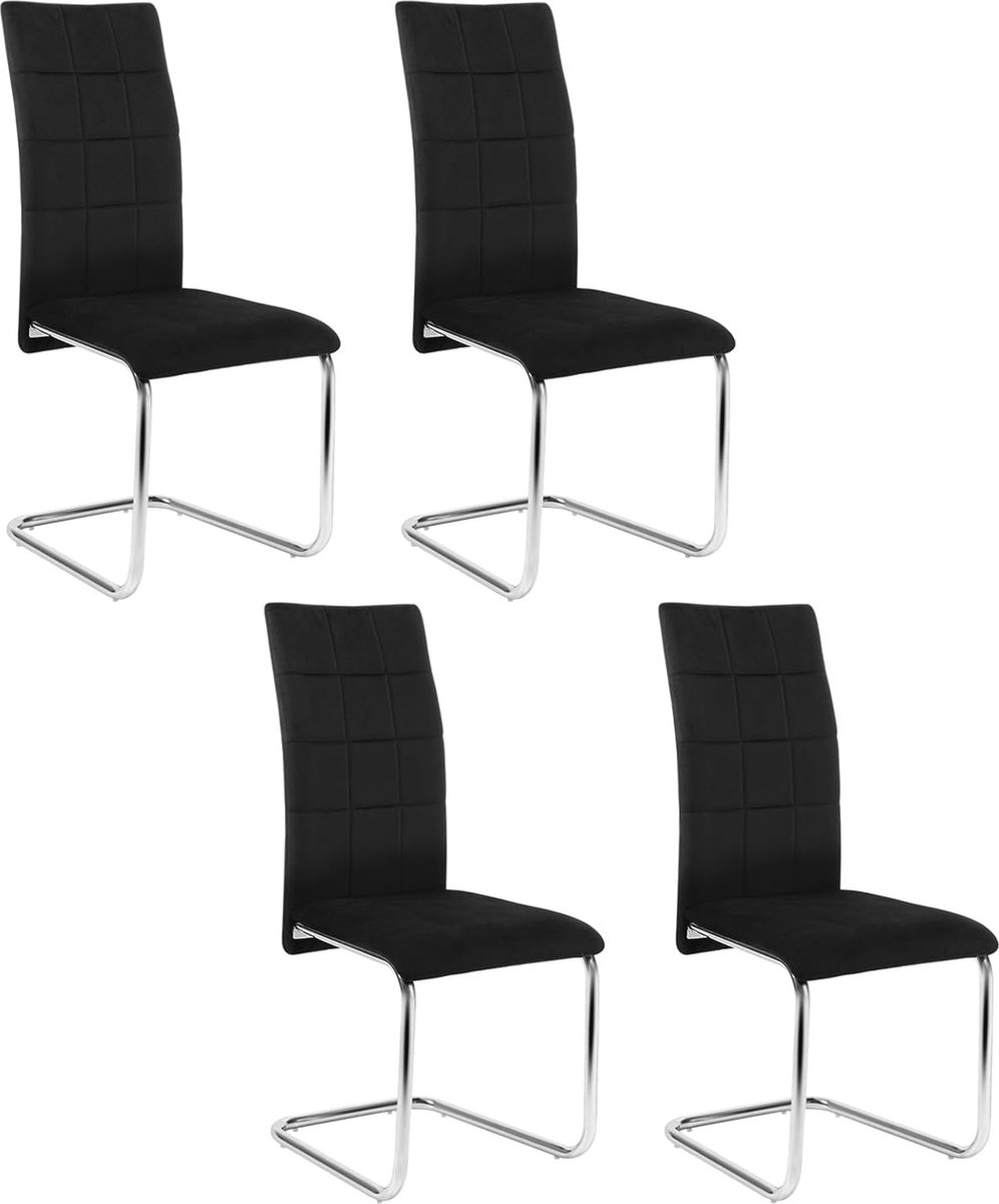 Set van 4 Ergonomische Eetkamerstoelen - Gevoerde Fluwelen Stoelen zonder Armleuningen voo