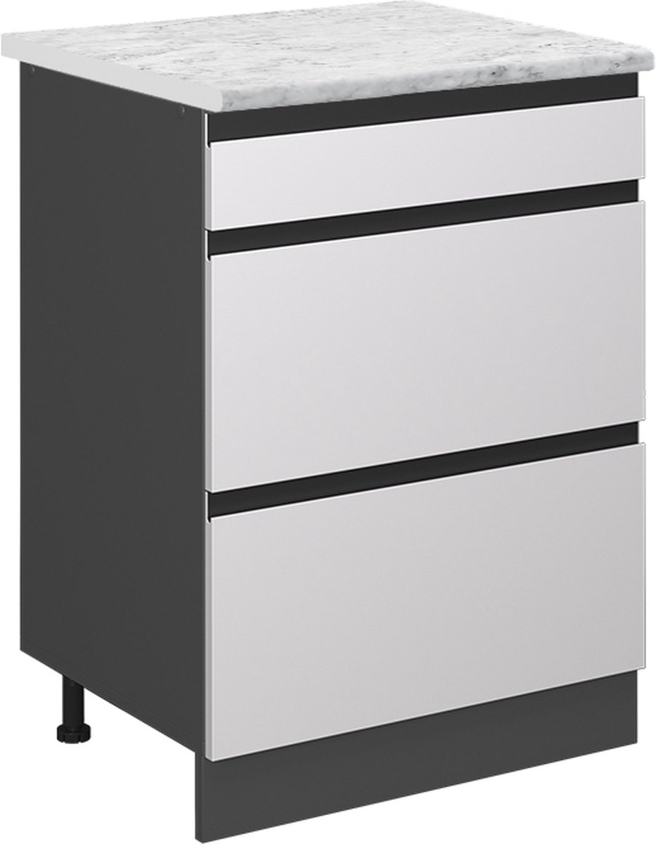 Vicco R-Line Keukenonderkast – 60 cm WB Marmer Wit Wit/Antraciet