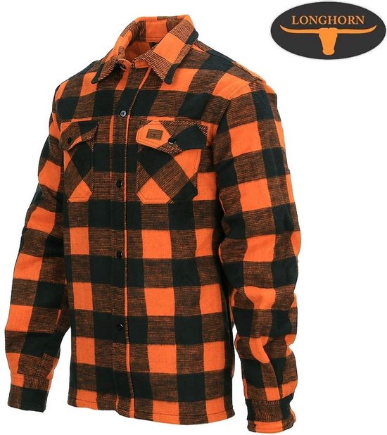 Longhorn - Chemise en flanelle Lumberjack (couleur : Zwart/ Orange / taille : S)