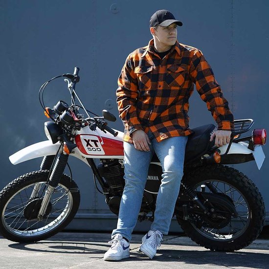 Longhorn - Chemise en flanelle Lumberjack (couleur : Zwart/ Orange / taille : S)