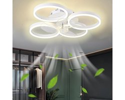 4 Ringen Ventilator - Wit - 60 cm - Smart Lamp - Kroonluchter - Dimbaar Met Afstandsbediening - 64W