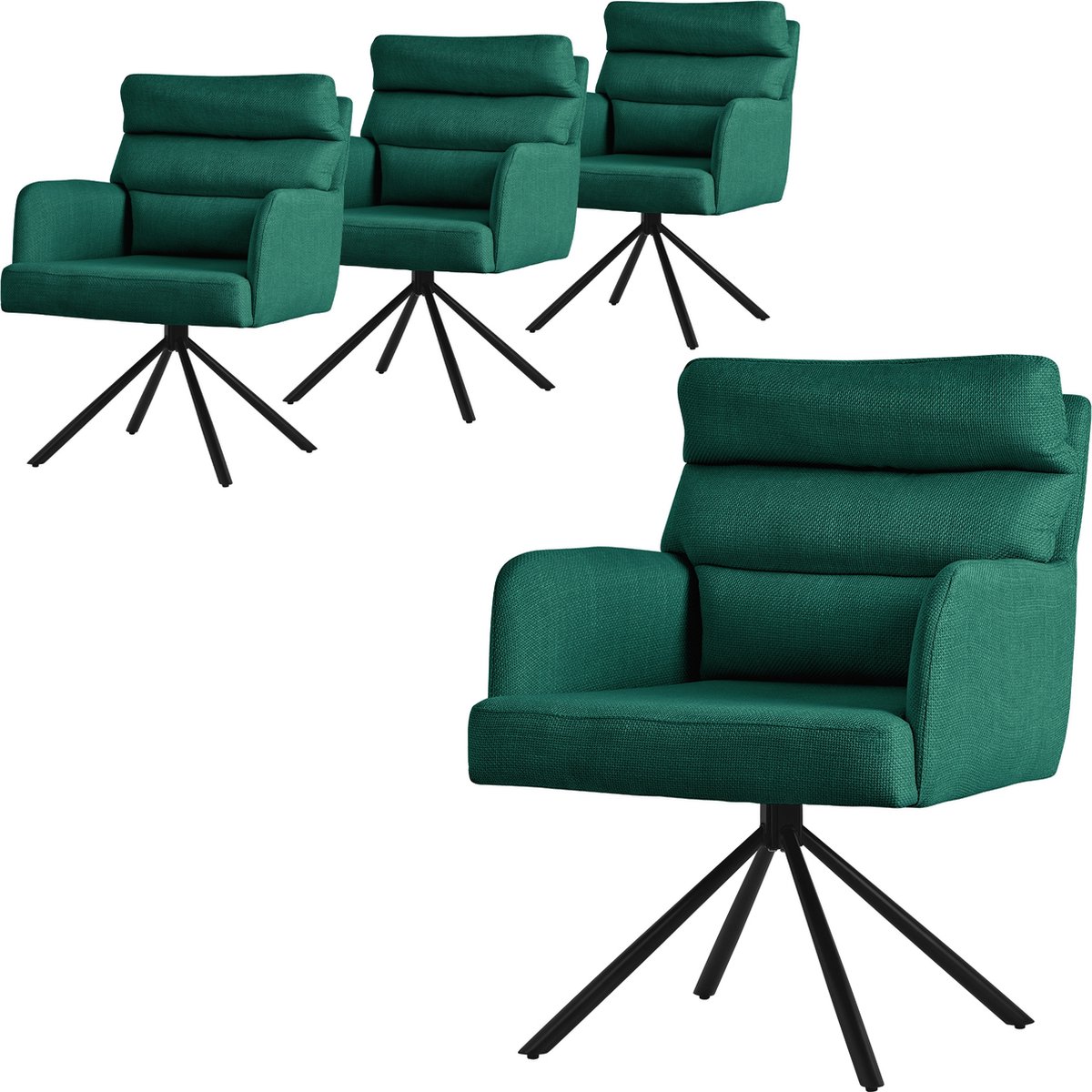 ml-design draaibare eetkamerstoelen set van 4 donkergroen woonkamerstoelen met arm en rugleuning draaistoelen autostandaard gestoffeerde stoelen met polyester bekleding en rugkussens
