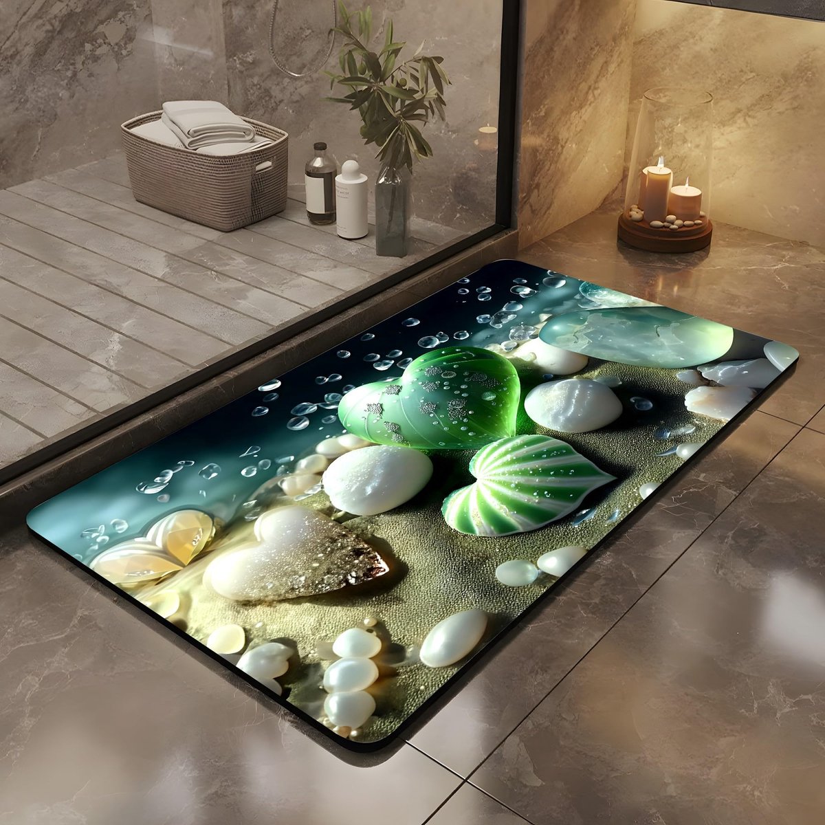 JGS ® Innovatieve 3D Antislip Badmat met Oceaanhart Motief voor Decoratieve Badkamerstijl