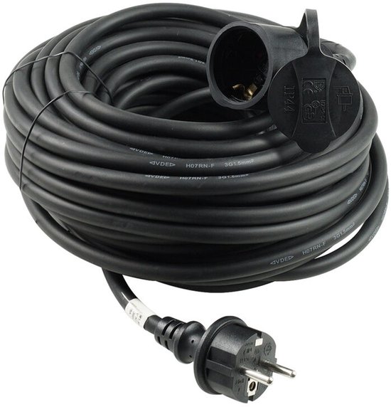 Technik Verlengsnoer 20 Meter - 3x1,5mm - IP44 - H07RN-F3 Industriële Kwaliteit - Buiten en Binnen - Zwart