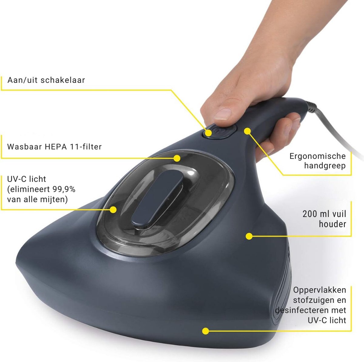 Huisstofmijt Stofzuiger Matrasreiniger met UV-C Licht - afbeelding 3