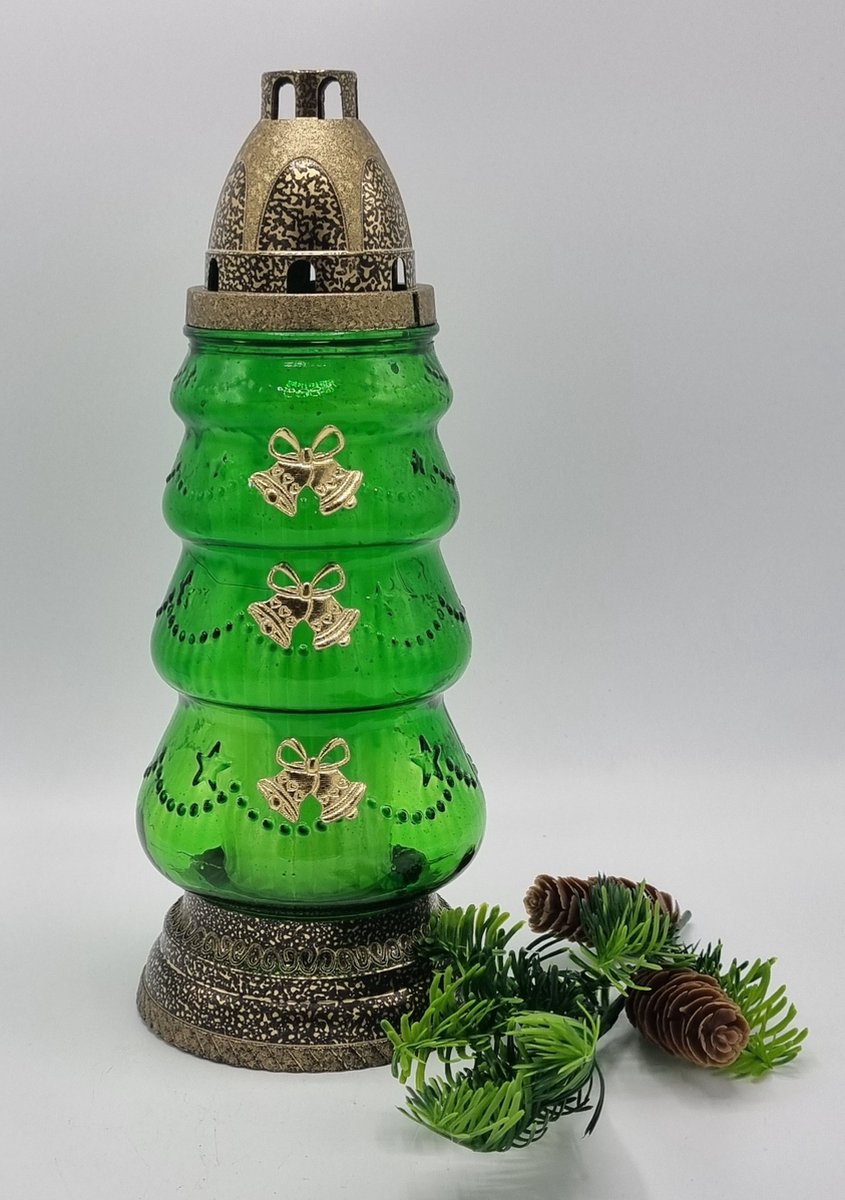Lubema Herdenkingslicht - R34e - Kerstboom - Klokjes - Goud - Grafkaars - Graflicht - Graflantaarn - Grafdecoratie - Windlicht