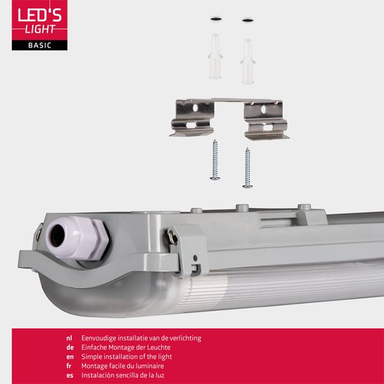 Proventa LED TL 4 luminaires doubles à 8 tubes 150 cm - Lumière blanche froide 6500 K - Étanche - 4 pièces
