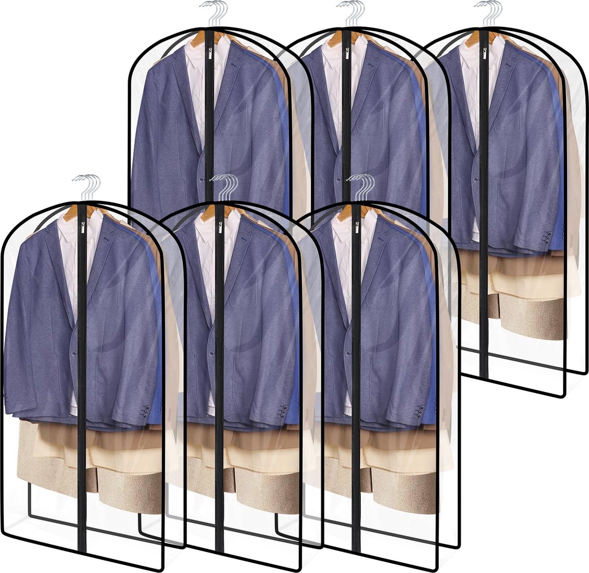 JGS ® Kledinghoes Set van 6 Stuks - Lange Transparante Beschermhoezen voor Kledingstukken