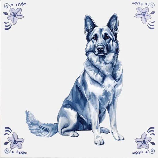 Delfts blauw tegeltje Duitse Herder - delfts blauw wandbord - delftsblauw - hollandse cadeautjes - wanddecoratie - decoratieve accessoires