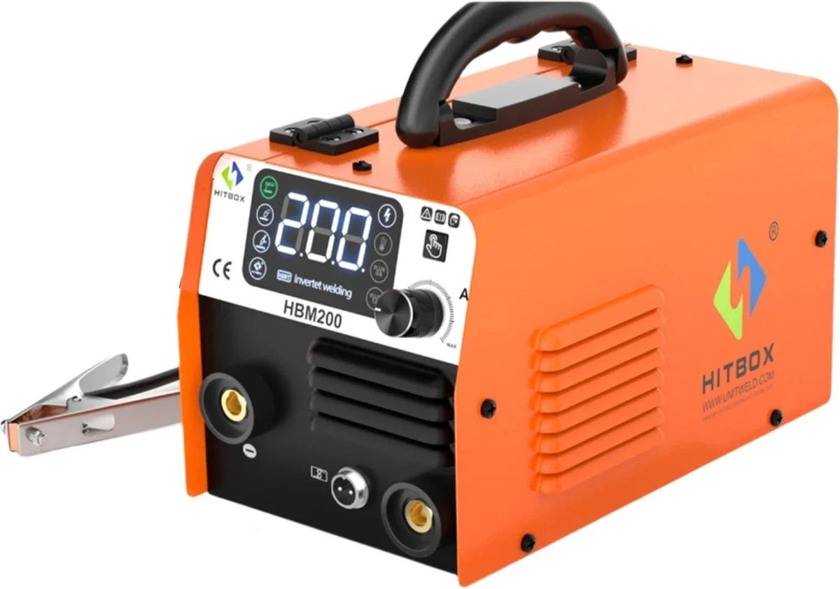 Hitbox - Lasmachine - Elektrische Lasser - 3 in 1 - MIG Halfautomatische Lasmachine - Zonder Gas Inverter MMA Boog MIG TIG Lasser Synergy - Oranje - Set 6
