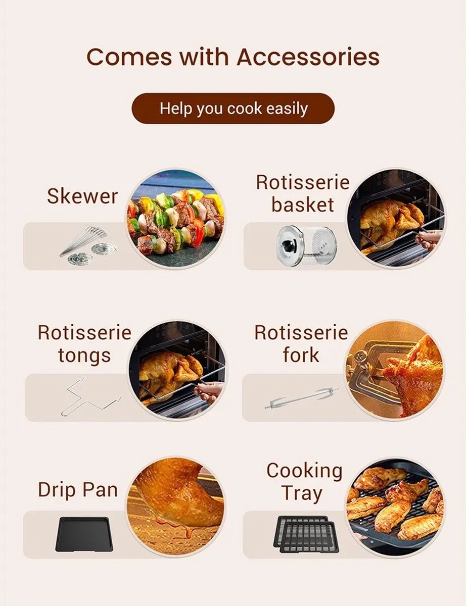 Afbeelding 2 van AirFryer XXL - Air Fryer - Heteluchtfriteuse - App control - Oven - Rotisserie - Dehydrator - Touch Screen - Turbo functie - 12 in 1 - 1700 watt
